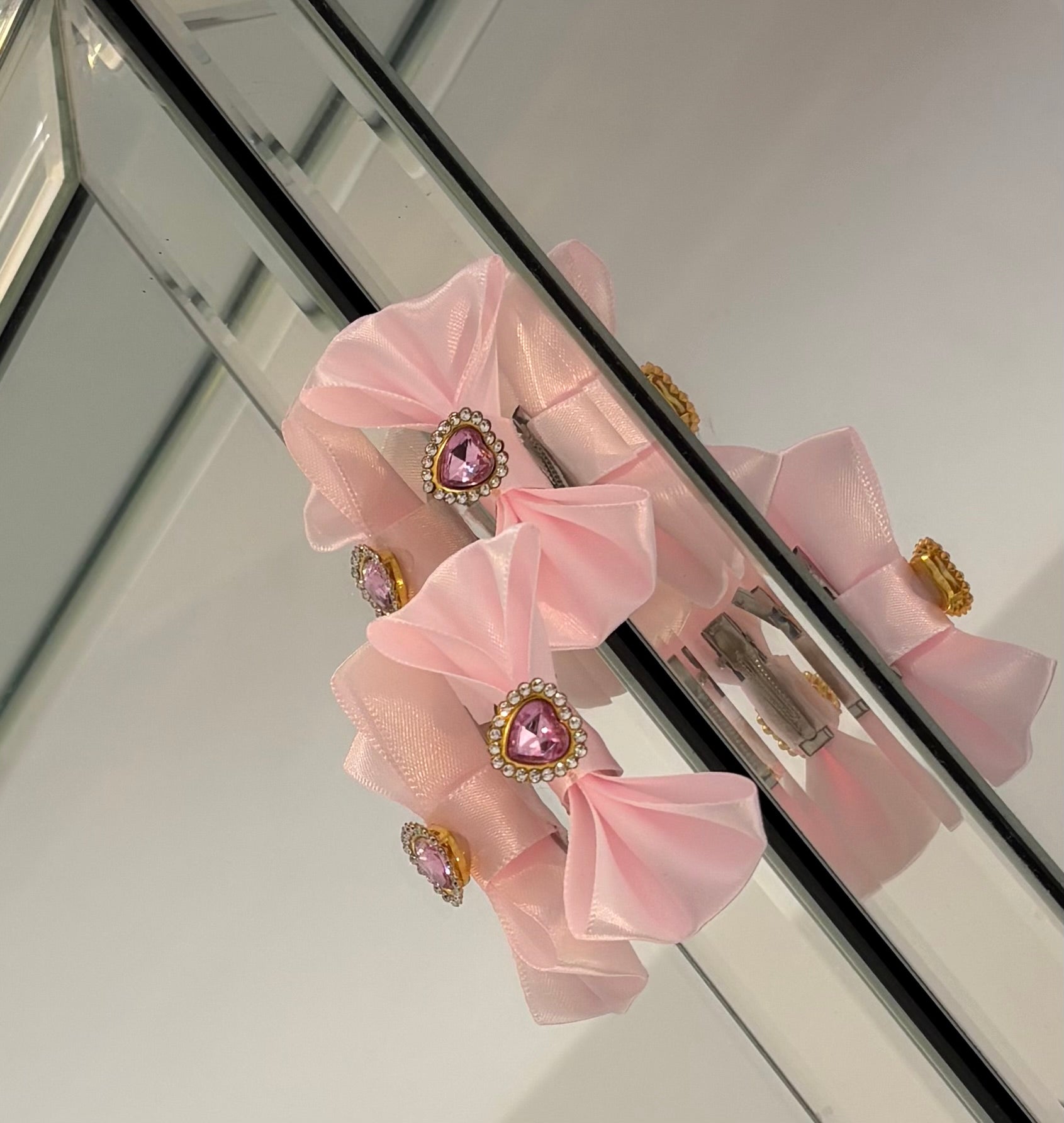 Rose Quartz Princess Bow Clips